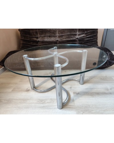 Table basse acier chromé et verre vintage italie années 70