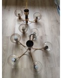 Paire de lustres laiton et bakélite assortis 3 et 5 branches années 70 laiton et verre vintage