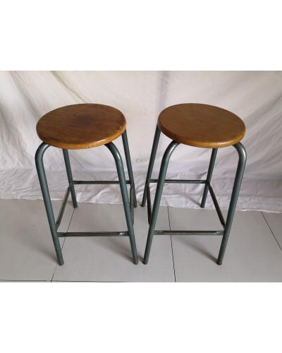 Duo de Tabourets industriels d'atelier hauts années 60 vintage