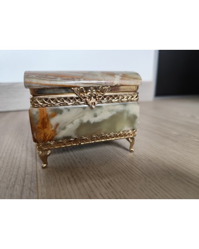 Boîte à bijoux rectangulaire sur pieds vintage en onyx début XXe bronze Made in Italy