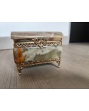 Boîte à bijoux rectangulaire sur pieds vintage en onyx début XXe bronze Made in Italy
