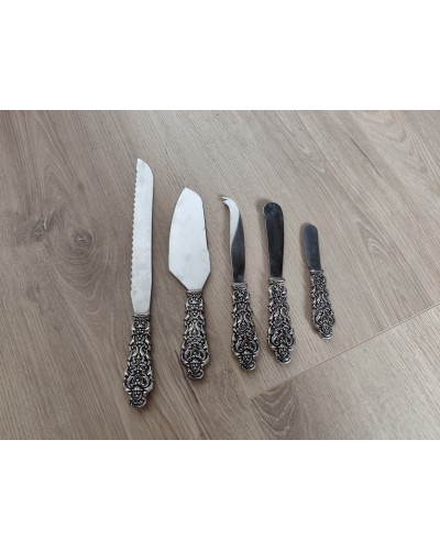 Ensemble de 5 ustensiles de cuisine en métal argenté vintage