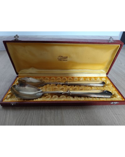 Cuillères de service à salade en métal argenté dans leur écrin vintage