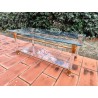 Table basse rectangulaire en verre, laiton  et plexiglas Italie Hollywood Regency vintage 1970