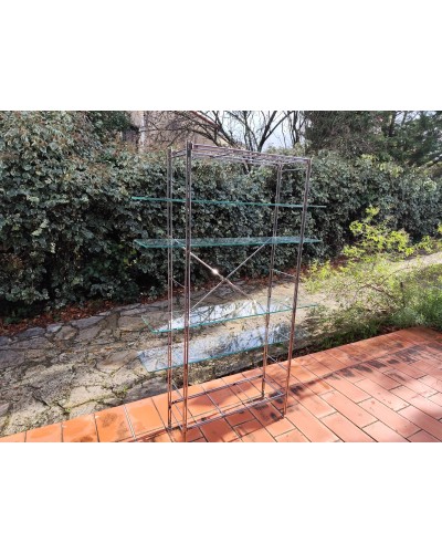 Bibliothèque étagères modulables métal chromé et verre vintage 1970