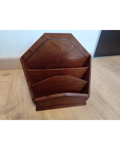 Porte-courrier en acajou & marqueterie en laiton Art deco