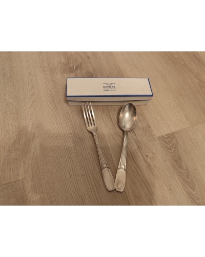 2 Couverts gravés AR métal argenté Cuillère fourchette vintage