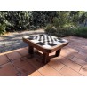 Table basse scandinave bois et céramique à damier 1960 vintage