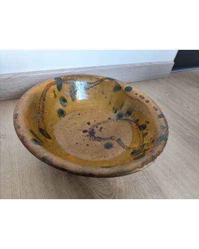 VALLAURIS Saladier plat à soupe ancien pasture terre cuite vernissée 30,5 cm