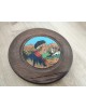 Assiette ancienne décorative en bois Art Populaire décor peint à la main signée MP
