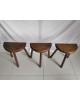 Trio de tabourets bois massif tripode brutaliste vintage