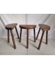 Trio de tabourets bois massif tripode brutaliste vintage