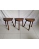 Trio de tabourets bois massif tripode brutaliste vintage