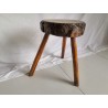 Tabouret Bout de canapé tripode brutaliste rondin  bois vintage