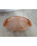 Plateau octogonal Art Deco en verre rose antique