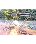 Duo de Tabourets hauts métal chromé et cuir  Z vintage 80