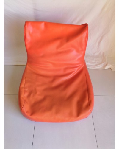 Pouf skaï orange années 70 vintage