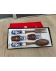 Couverts à salade, salière & poivrière bois céramique vintage 1970