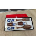 Couverts à salade, salière & poivrière bois céramique vintage 1970
