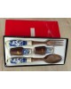 Couverts à salade, salière & poivrière bois céramique vintage 1970
