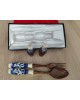 Couverts à salade, salière & poivrière bois céramique vintage 1970