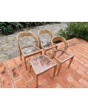Suite de 3 chaises + 1 tabouret BAUMANN Modèle Gondole Chêne clair revisités plexiglas Vintage 70