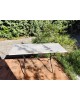 Table bistrot rectangulaire Piètement X en Fonte et Plateau en Marbre vintage 1970