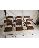 Suite de 6 Chaises pliantes opéra skaï marron et laiton avec accoudoirs vintage