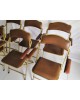 Suite de 6 Chaises pliantes opéra skaï marron et laiton avec accoudoirs vintage