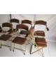 Suite de 6 Chaises pliantes opéra skaï marron et laiton avec accoudoirs vintage