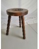 Tabouret tripode brutaliste bois vintage années 60