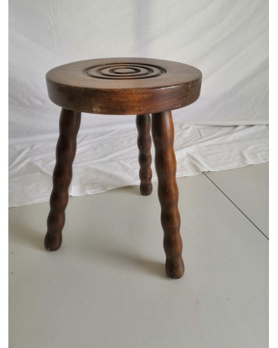 Tabouret tripode brutaliste bois vintage années 60