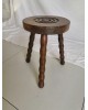 Tabouret tripode brutaliste bois vintage années 60